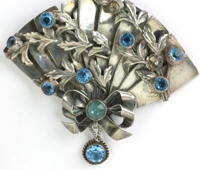 Aquamarine & Sterling Fan Brooch by Hobé on Sale