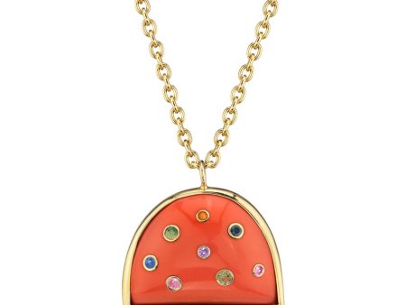 Coral and Sapphire Magic Mushroom Pendant Necklace Online now