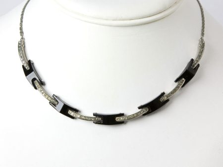 Black Bakelite & Diamanté Necklace by Schreiber & Hiller on Sale