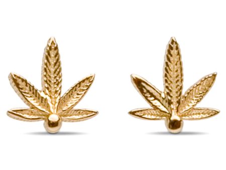 Yellow Gold Mini Cannabis Stud Earrings Cheap