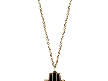 Black Onyx and Rainbow Sapphire Hamsa Necklace Hot on Sale