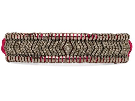 Burgundy Raspberry Silk and Diamond Woven Bracelet For Cheap