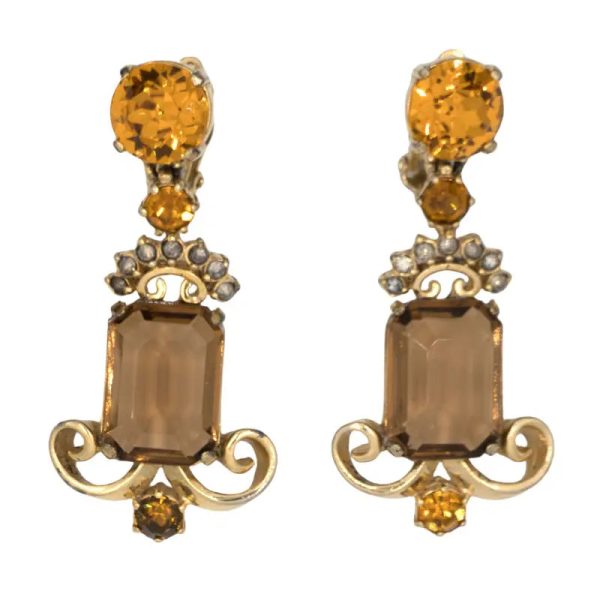 Brown Quartz & Citrine Schiaparelli Pendant Earrings For Cheap