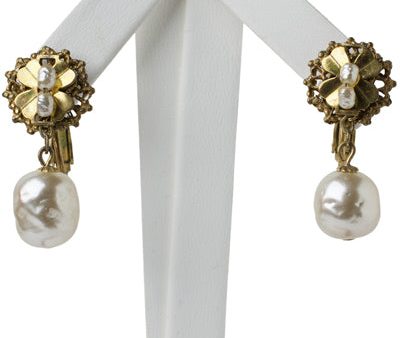 Pearl & Russian Gold Drop Earrings by Miriam Haskell Cheap