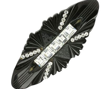 Black Bakelite & Diamanté Art Deco Brooch For Sale