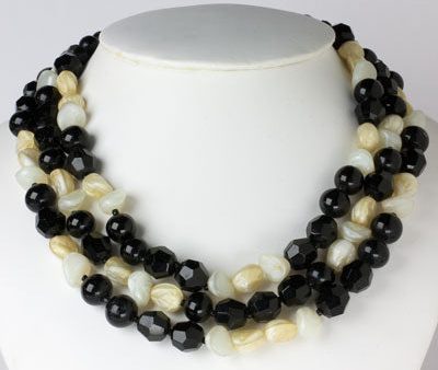 Black, White & Cream Bead Necklace by Hattie Carnegie Cheap