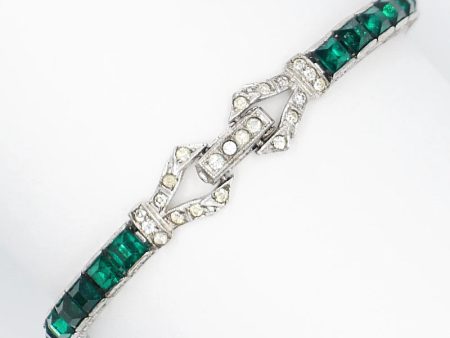 Emerald, Diamanté & Sterling Bracelet with Two Clasps Online