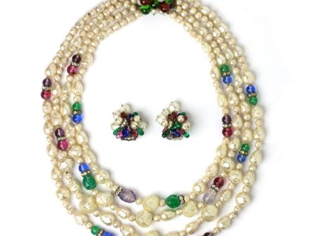 Pearl, Gemstone Bead & Rondelle Necklace & Earrings by Louis Rousselet For Discount