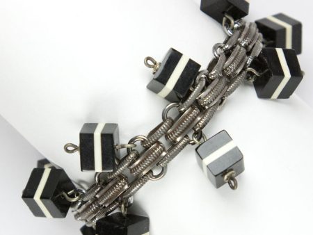 Black & White Bakelite Vintage Charm Bracelet For Sale