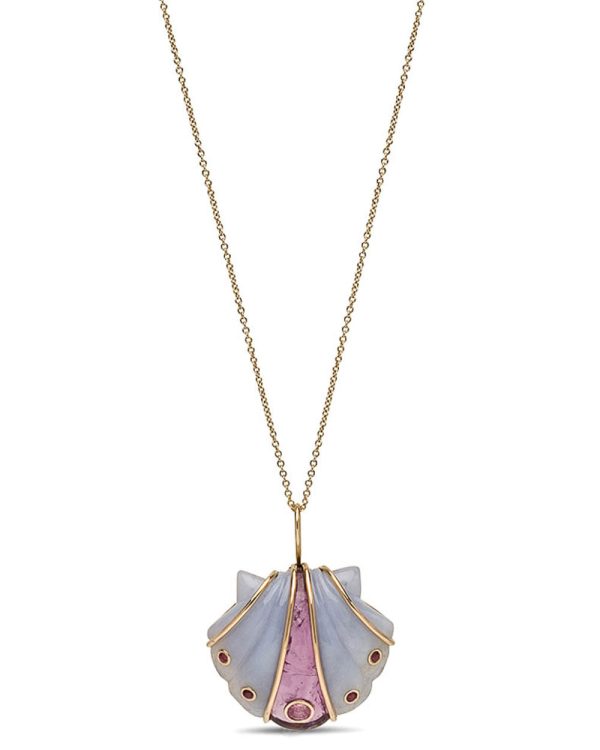 Amethyst and Chalcedony Seashell Pendant Necklace Discount