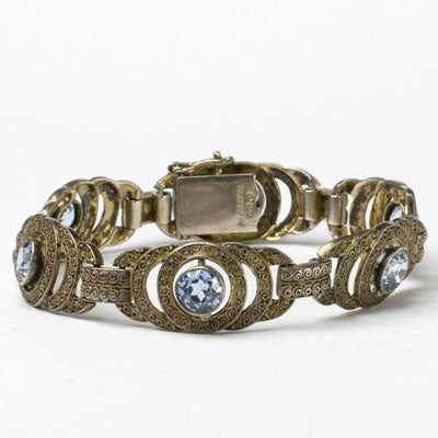 Aquamarine & Gilt Sterling Filigree Theodor Fahrner Bracelet on Sale