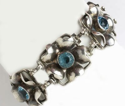 Aquamarine & Sterling Flower Bracelet by Hobé For Sale