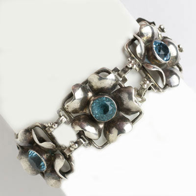 Aquamarine & Sterling Flower Bracelet by Hobé For Sale