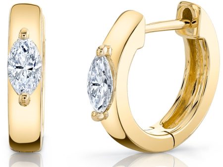 Yellow Gold Marquis Diamond Huggie Hoop Earrings For Cheap