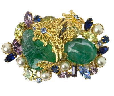 Art Glass, Gemstone & Pearl Brooch & Earrings Set Sale