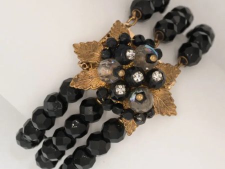 Onyx Bead 3-strand Bracelet with Corsage Clasp Cheap