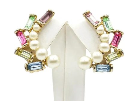 Pearl & Gemstone Crescent Bogoff Earrings For Discount