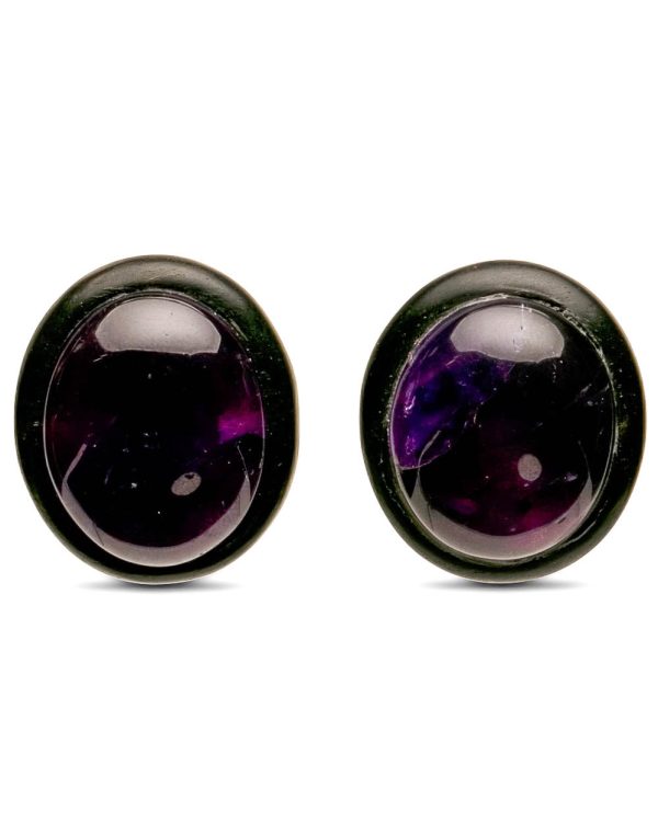 Amethyst and Ebony Button Earrings For Cheap