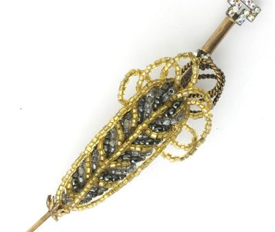 Gold & Black Bead Umbrella Brooch by Ornella Online now