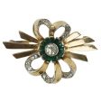 Emerald, Diamanté & Gold Bow Brooch by Mazer Bros. Fashion