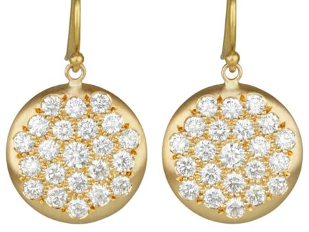 Yellow Gold Pave Diamond Disc Drop Earrings Discount