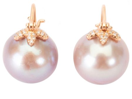 Rose Gold and Pink Pearl Triple Leaf Earrings Sale