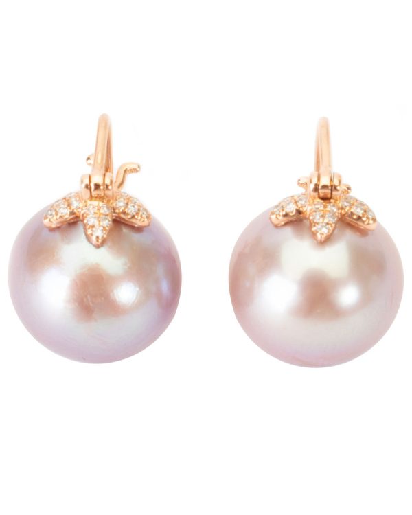 Rose Gold and Pink Pearl Triple Leaf Earrings Sale