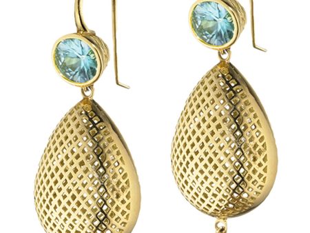 Yellow Gold Zircon Crownwork Pear Drop Earrings on Sale