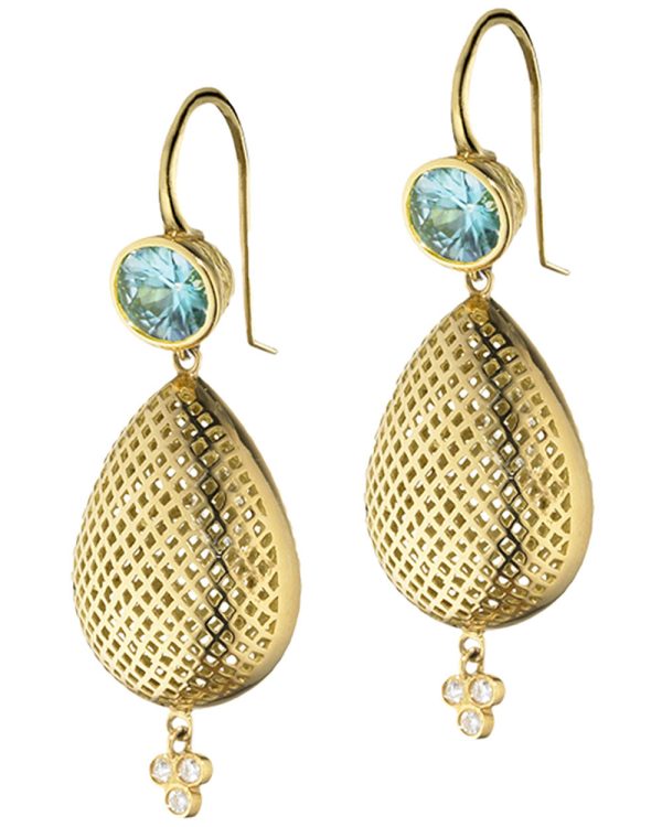 Yellow Gold Zircon Crownwork Pear Drop Earrings on Sale