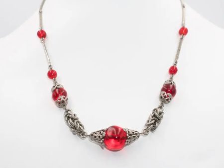 Red Bead Necklace with Chrome Discount