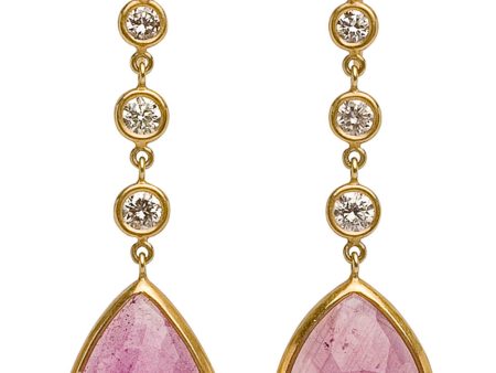 Diamond and Pink Sapphire Drop Earrings Hot on Sale