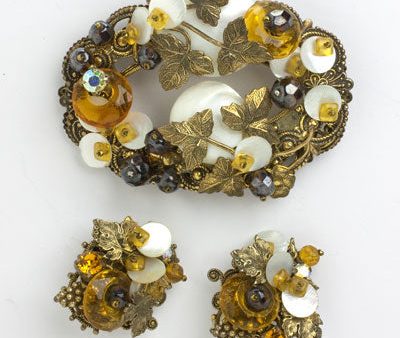 Citrine, Golden Topaz & Mother-of-Pearl Brooch & Earrings Set Online