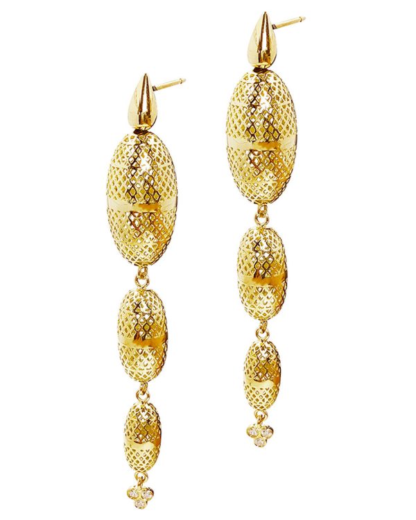 Yellow Gold Crownwork Olive Triple Drop Earrings For Cheap