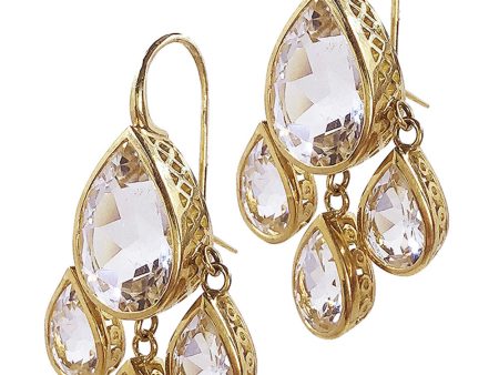 Yellow Gold White Topaz Chandelier Drop Earrings Online Sale