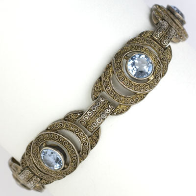 Aquamarine & Gilt Sterling Filigree Theodor Fahrner Bracelet on Sale