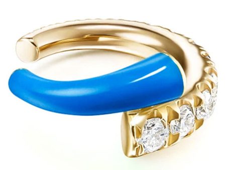 Yellow Gold Neon Blue Enamel Diamond Earcuff Discount