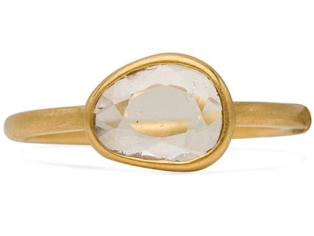 Yellow Gold Rose Cut Oblong White Sapphire Ring Online now