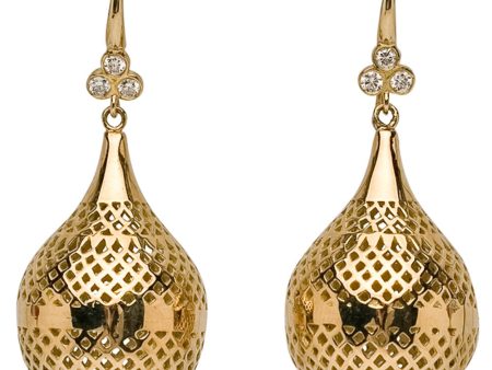 Yellow Gold Large Crownwork Finial Drop Earrings For Cheap