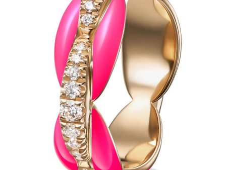 Rose Gold Neon Pink Enamel Diamond Ada Ring Online Sale