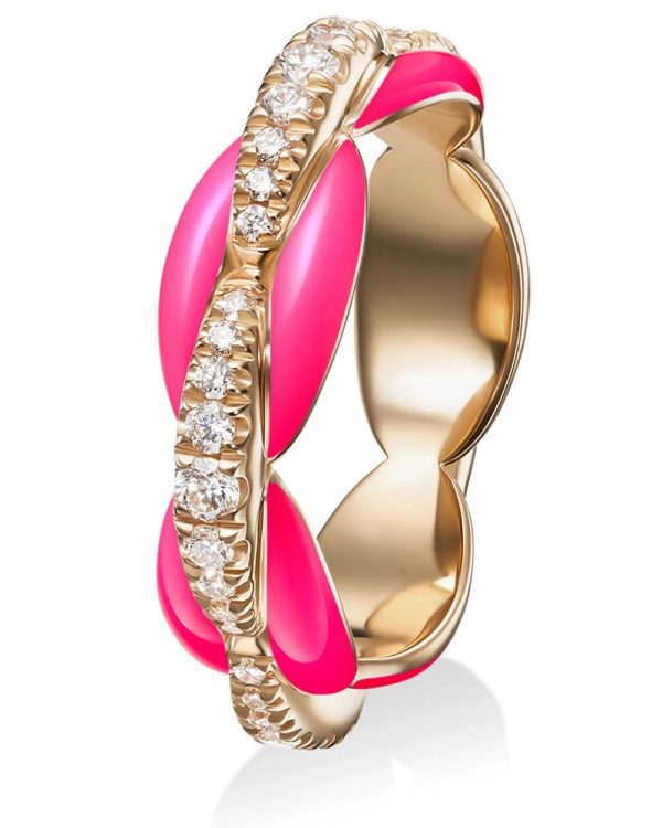 Rose Gold Neon Pink Enamel Diamond Ada Ring Online Sale