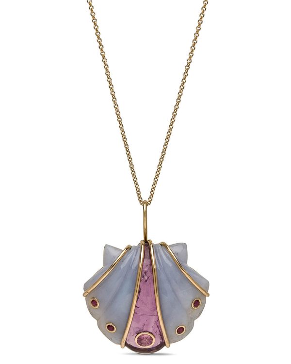 Amethyst and Chalcedony Seashell Pendant Necklace Discount