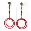 Red Glass Double-Hoop Czech Earrings Supply