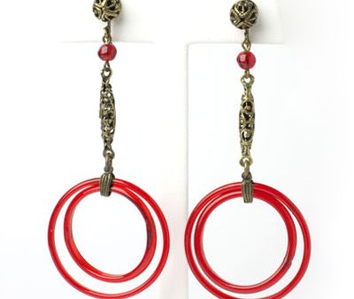 Red Glass Double-Hoop Czech Earrings Supply