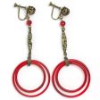 Red Glass Double-Hoop Czech Earrings Supply