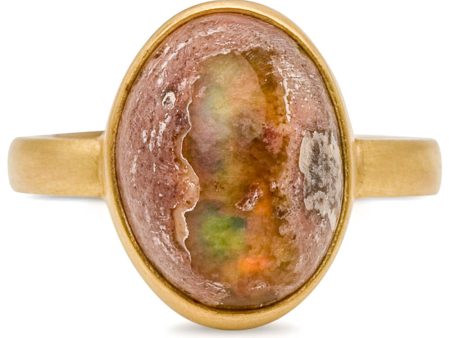 Yellow Gold Mexican Matrix Opal Medium Stone Ring Fashion