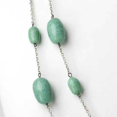 Turquoise Bead & Silver Chain Long Necklace Online now