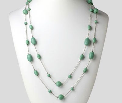 Turquoise Bead & Silver Chain Long Necklace Online now