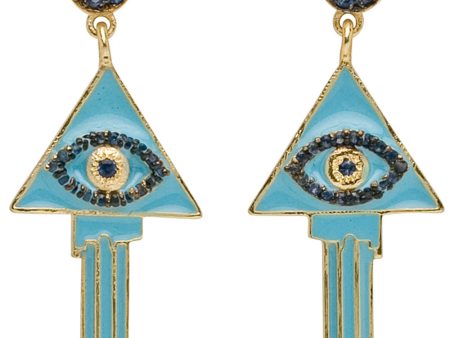 Turquoise Enamel Evil Eye Key Earrings Supply