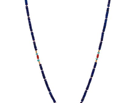 Turquoise Scarab Pendant Lapis Heishi Necklace Online now