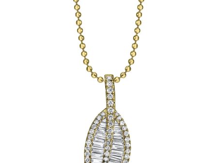 Yellow Gold Large Diamond Leaf Pendant Necklace Cheap